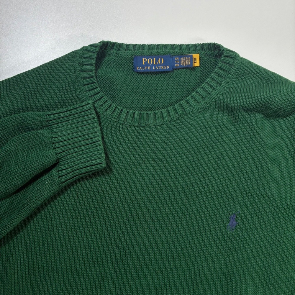 Polo Ralph Lauren Knit Sweater 2XL Green Crewneck Cotton Knit Pony Logo